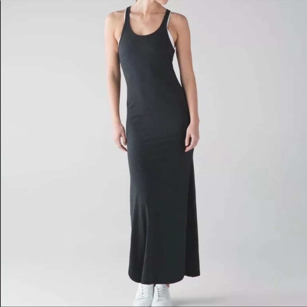 Lululemon Refresh Maxi Dress heathered black stretch slits size 6